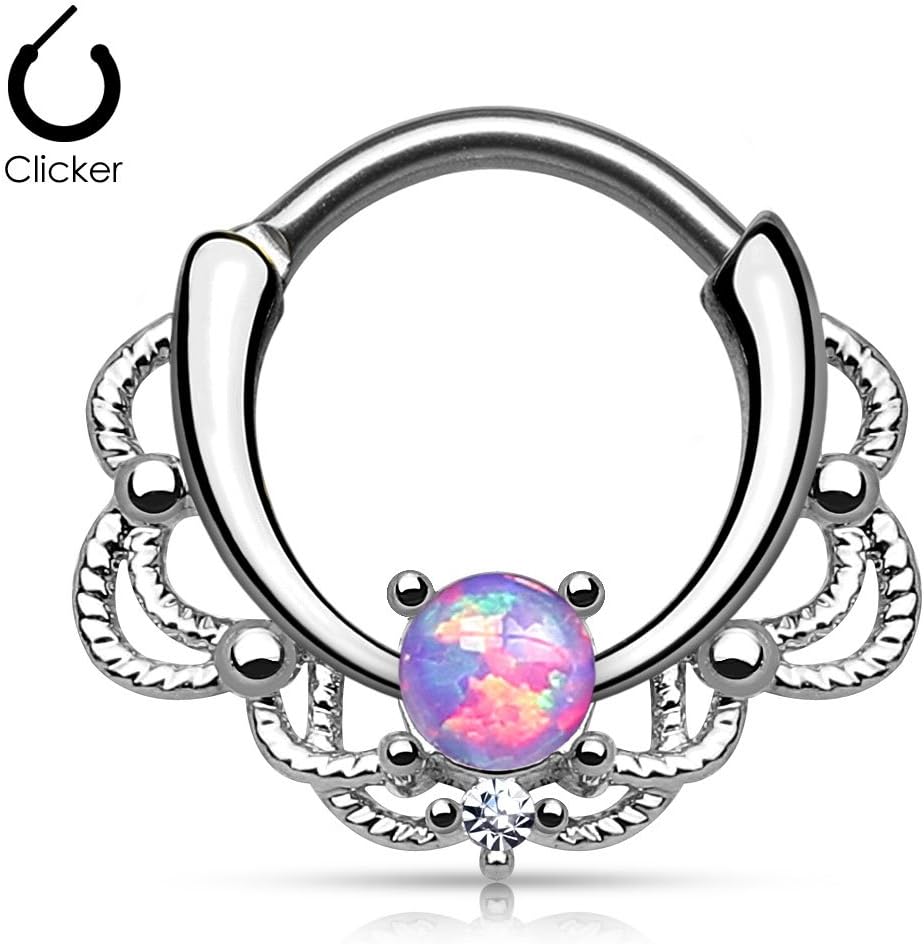 16 Gauge Lacey Opal Septum Clicker Ring Surgical Steel (Choose Color)