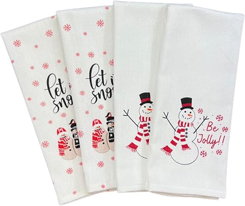 Miniatura 2 de Toallas de cocina de temporada para decoración del hogar cuatro (4) toallas de mano en espiga dos (2) muñeco de nieve Let It y dos (2) muñecos de