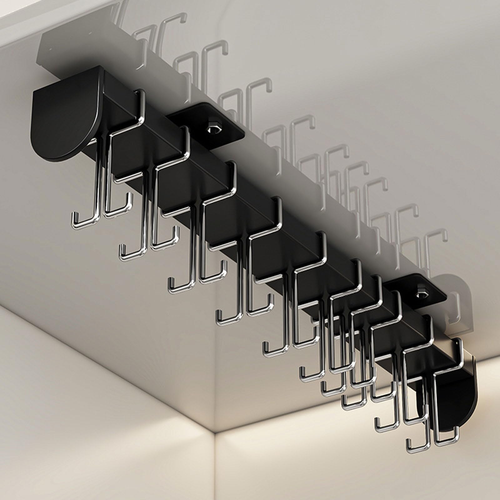 Porta Scopa e Mocio Estraibile Organizzatore per Pentole e Padelle porta utensili scorrevole con gancio a doppia fila per Armadio Lavanderia Garage Cucina 8/10 Hook A,40cm