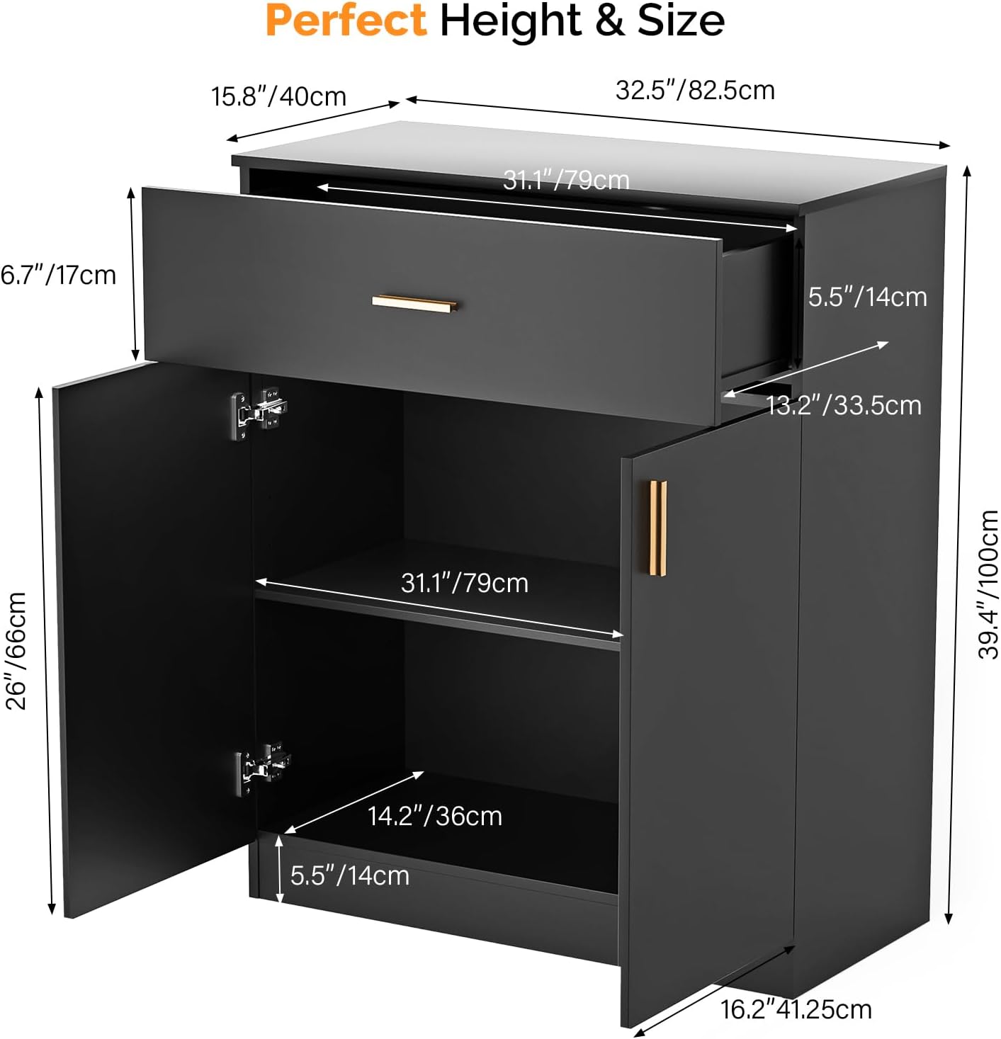 OmySalon Salon Storage Station Barber Station, Salon Stations for Hair Stylist, Free Standing Cabinet Beauty Salon Spa Equipment with 1 Drawers, 1 Storage Cabinet for Hair Styling, Black