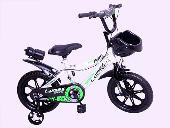 AMS 14 Inch Smart BMX Kids Bicycle Without Carrier & Training Wheels for 2 to 5 Years Childs (Hard Plastic Rim, Green White)