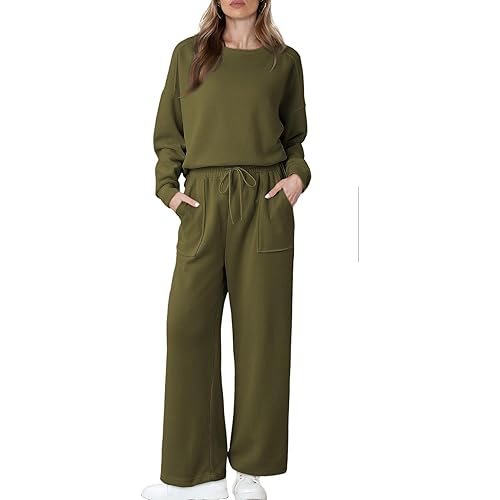 Dokotoo Women's Cotton 2 Piece Outfits Sweatsuit Casual Fall Long Sleeve Knit Tops And Pants Lounge Sets