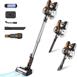 INSE 25000pa Akku Staubsauger, Staubsauger Kabellos, Bis zu 50 Min. Laufzeit, 6 in 1 Kabelloser Akkusauger Beutellos mit 1.2L Staubbehälter, LED Elektrobürste für Teppiche Hartboden Tierhaare