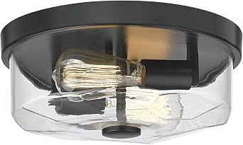 Flush Mount Ceiling Light with Clear Glass Shade, 2-Light Indoor Outdoor Farmhouse Lighting Flush Mount Lights for Kitchen Bedroom Porch Living Dining RoomBlack
