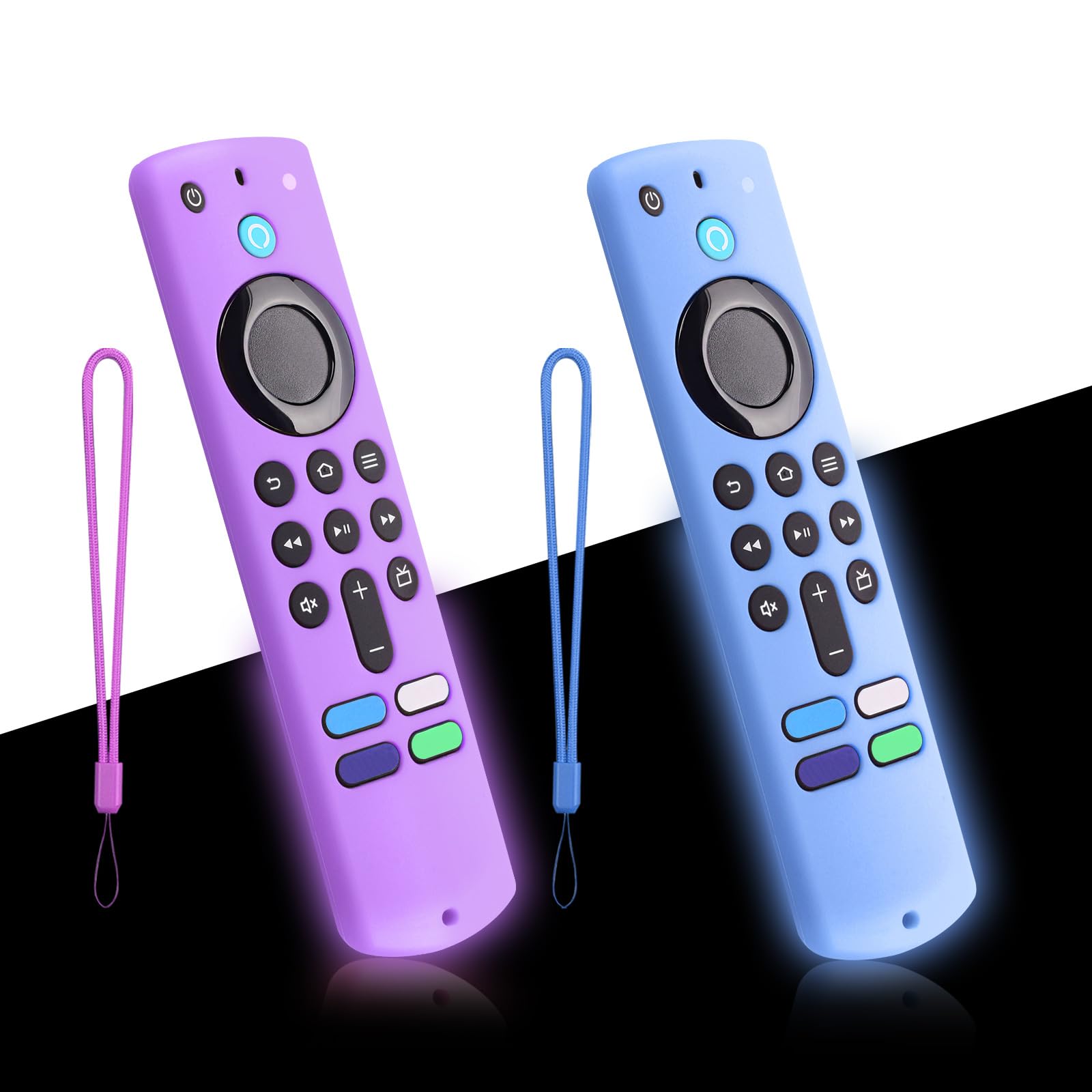 Photo 1 of 2-Pack Glowing Remote Cover, Silicone Protective Case with Lanyard, Glow Blue and Glow Purple, Compatible with Smart TV Remote Controller
