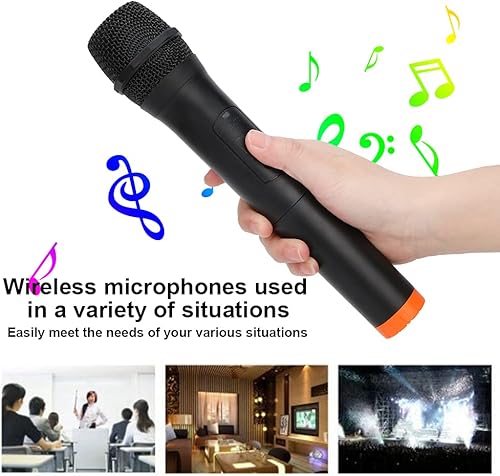 Miniatura 2 de Micrófono VHF, plástico ABS negro, sistema de micrófono de mano universal profesional, micrófono de recepción USB para cantar karaoke, discurso,