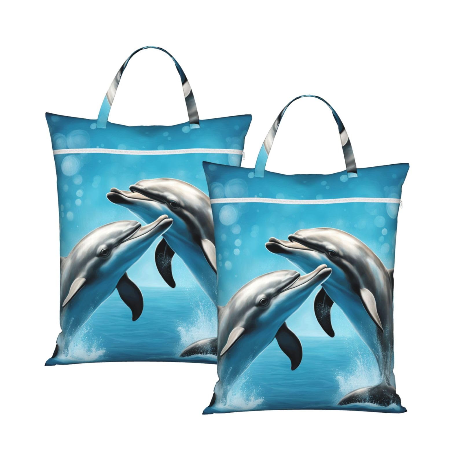 Dolphins In Love Print Travel Laundry Bag Foldable Lightweight Camping Beach Dorm Weekend Getaways