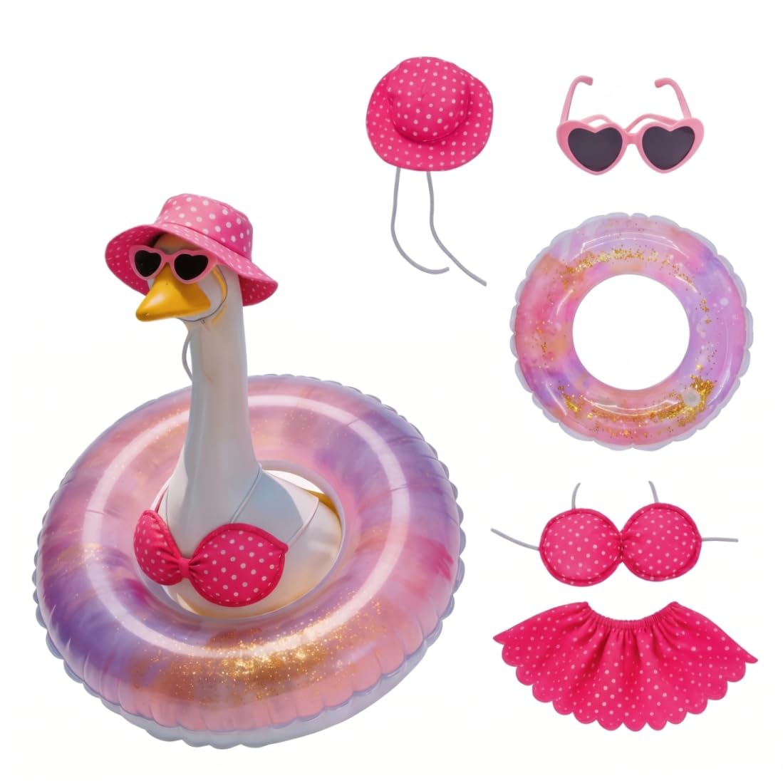 AwnsIMfreien Porch Geese Outfits, 5-piece Porch Geese Summer Outfit- Full Decorative Accessory Set For Lawn Statues, Red, 23.00inch, Summer Outfit