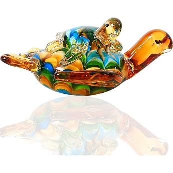 EUSTUMA Glass Sea Turtle Figurines Ornament Sea Creatures Collection for Birthday Gift Glass Turtle Sculpture