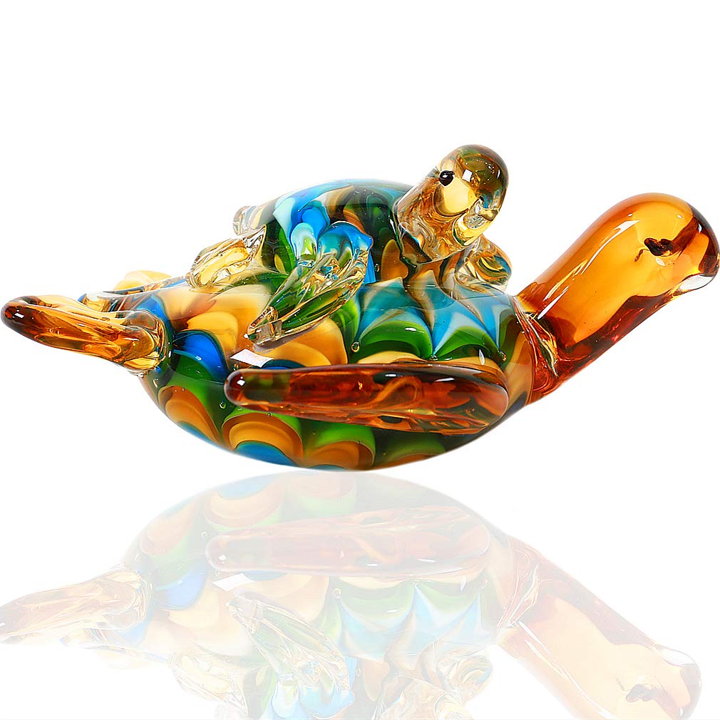EUSTUMA Hand Blown Glass Sea Turtle Figurines Ornament Sea Animal Ornament for Home Decor Sea Animals Collection for