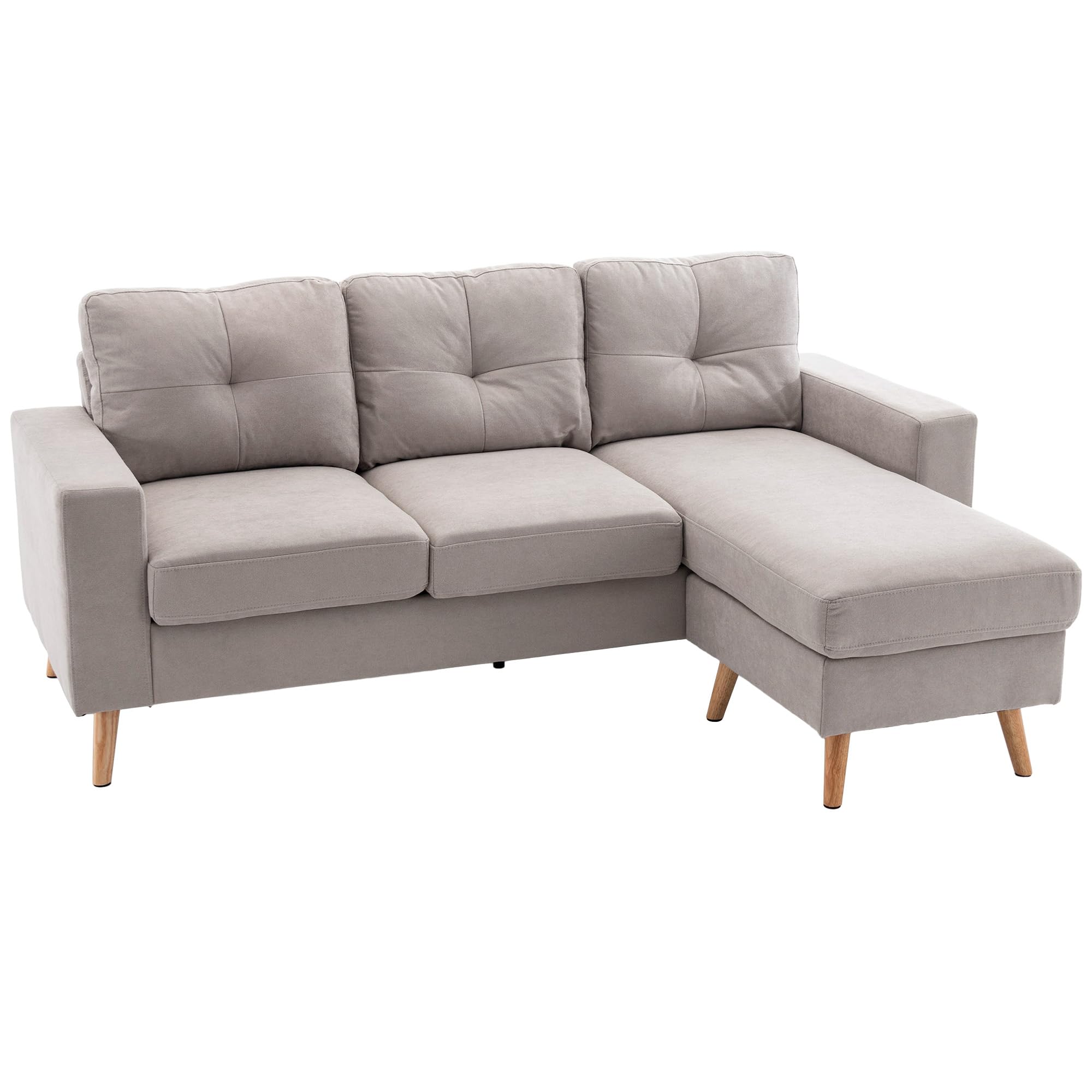 HOMCOM Ecksofa L-Form Sofa mit 3 Kissen, Eckcouch mit Knopfheftung, Leinenoptik, Veränderbare Chaiselounge Couch Wohnlandschaft für Wohnzimmer, Schlafzimmer 193 x 136 x 85 cm