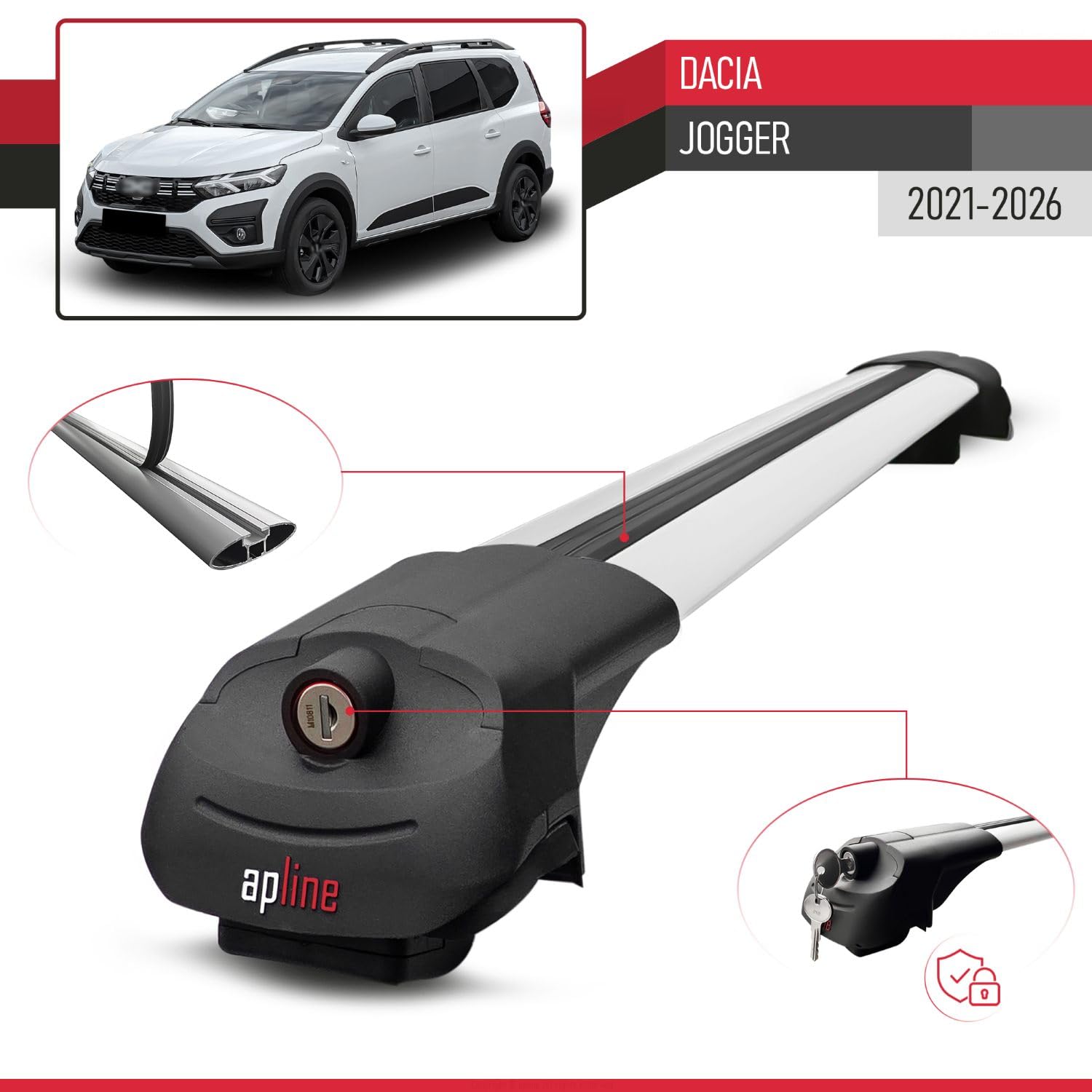 Compatible con Dacia Jogger 2021-2026 Modelo Ace-1 Barra de Techo Auto Portaequipajes Barras Transversales Gris Aluminio 2 Barras