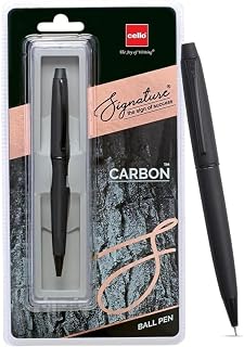 Cello Signature Series 0.7mm Carbon Ball Pen Twist Mechanism with Smooth Ink Metallic Full Black Body Blue Ink, Pack of 2