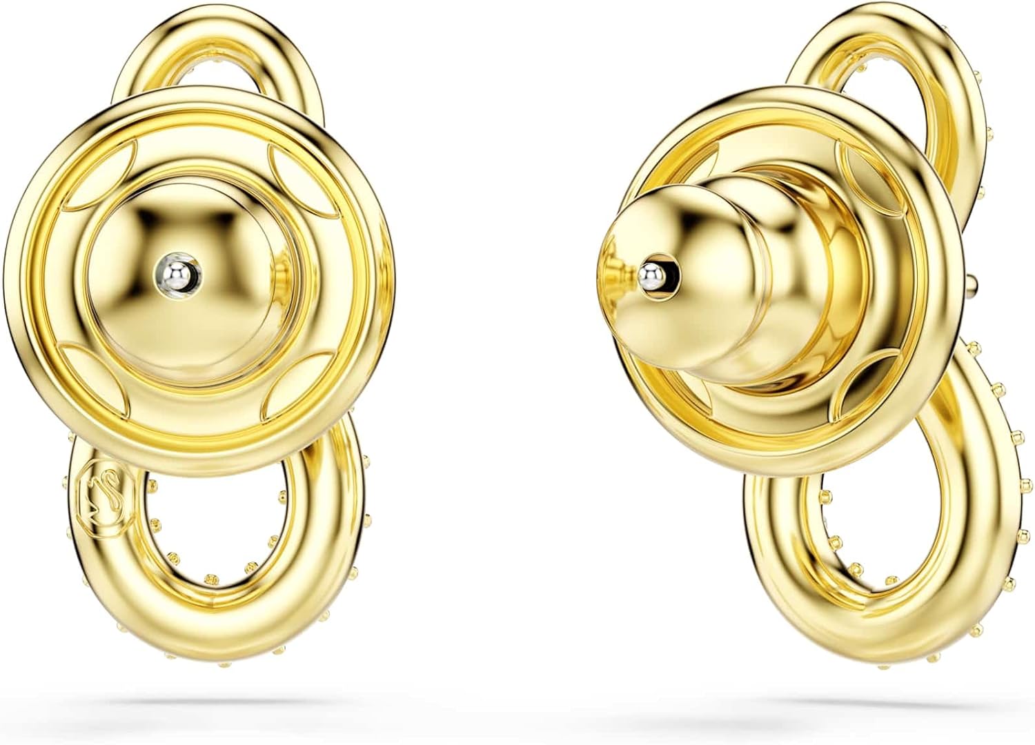 Swarovski Hyperbola stud earrings, Round cut, Pavé, Infinity, White, Gold-tone plated