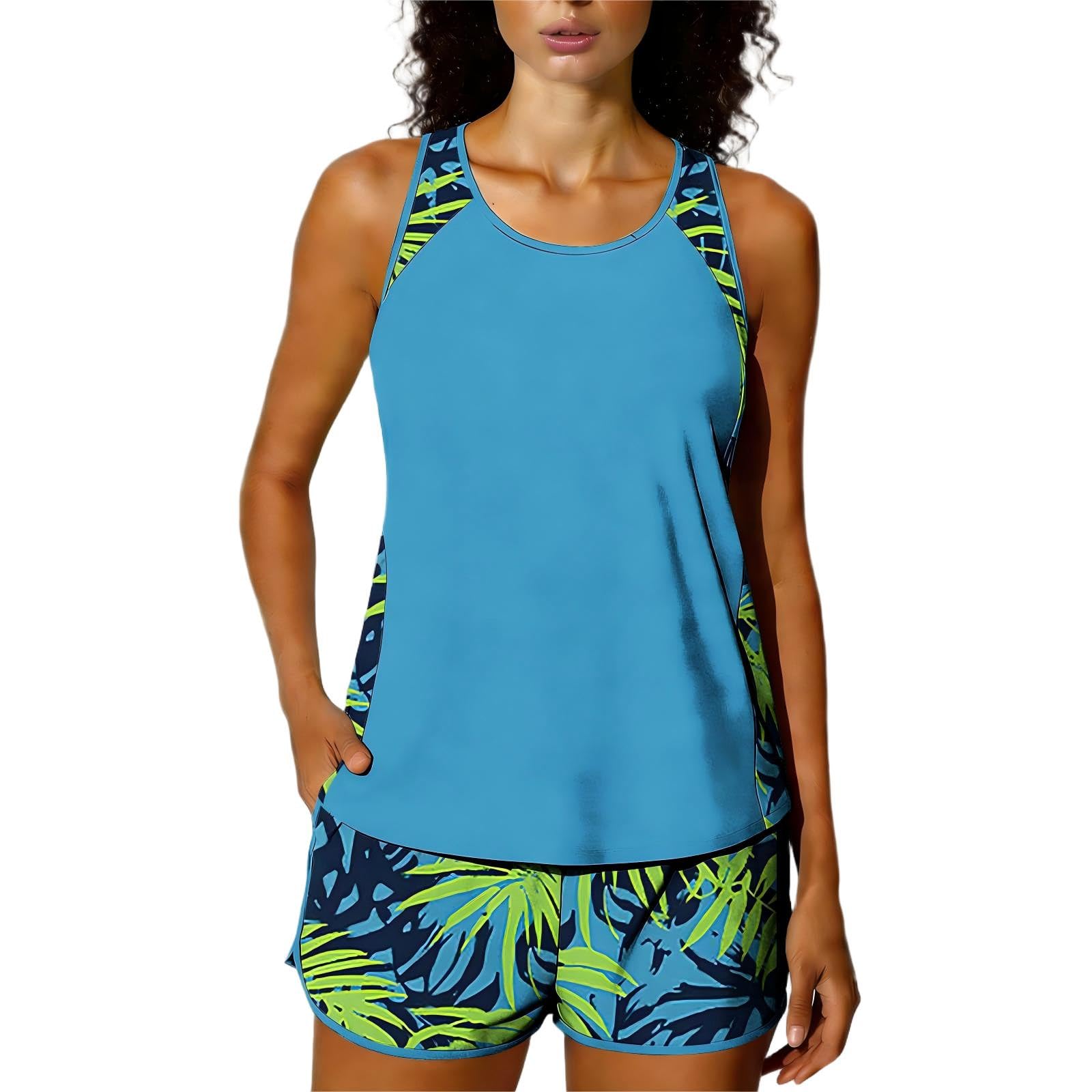 RLEHJN Tankini Damen Bauchweg,Zweiteilig Badeanzug Elegant Tanktop Swimsuits Bademode High Waist Schwimmanzug mit Badeshorts Badeanzüge Weiche Bequeme Swimwear Outdoor Sport Badebekleidung