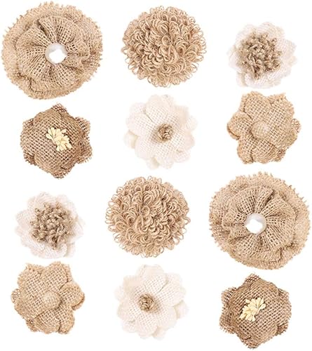 Toyvian Juego de 12 flores de arpillera, rosas rústicas naturales, hechas a mano, rosas artificiales para decoración de arpillera, manualidades,