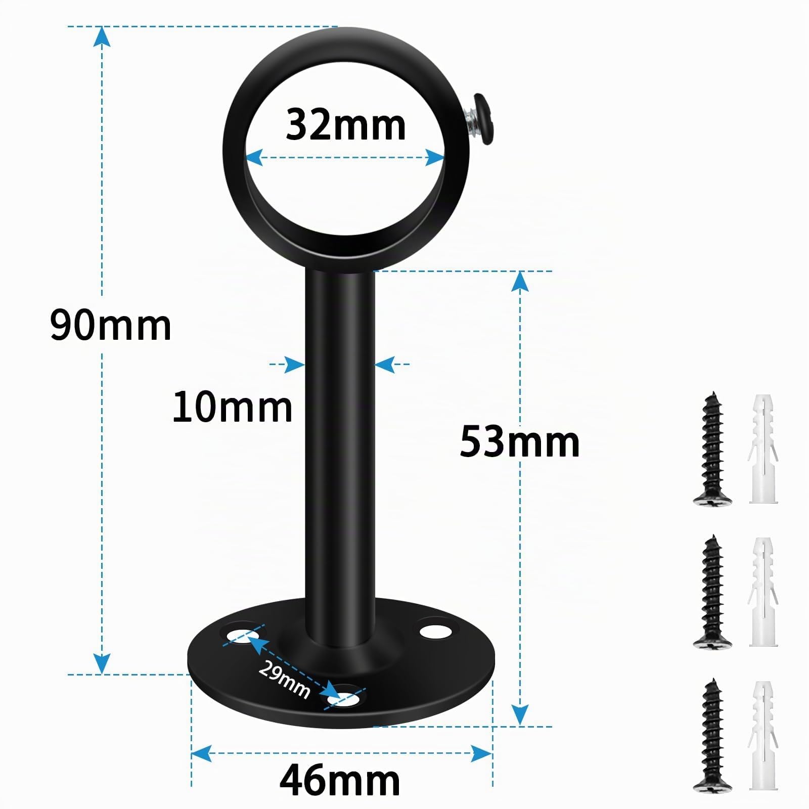 Ceiling Curtain Pole Brackets, Gardinenstangen Halterungen, 32mm, schwarzes Metall, Decken- oder Wandmontage, strapazierfähige, Edelstahl, Wandhalterungen für Kleiderstangen mit Schrauben, 2 Stück