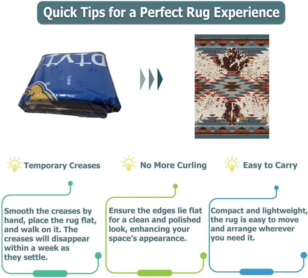 Rustic Western Texas  Star Area Rug 5X 8 ft — Washable Non‑Slip Southwestern Aztec Native American Tribal Inspired Carpet for Kitchen, Living Room, Bedroom & Laundry