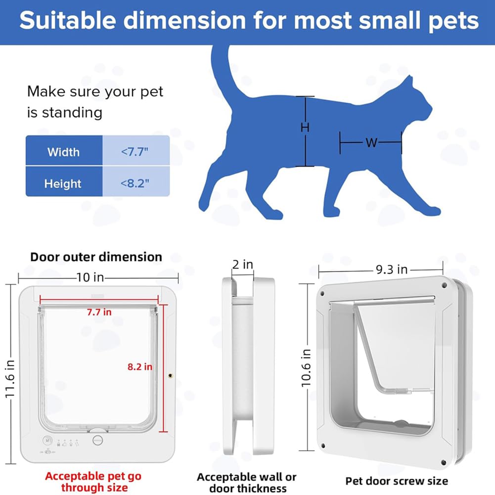 Porte pour Chat Intelligente avec Capteur à 3 Colliers, Activation par Collier RFID avec Télécommande, Verrouillage à 4 Points