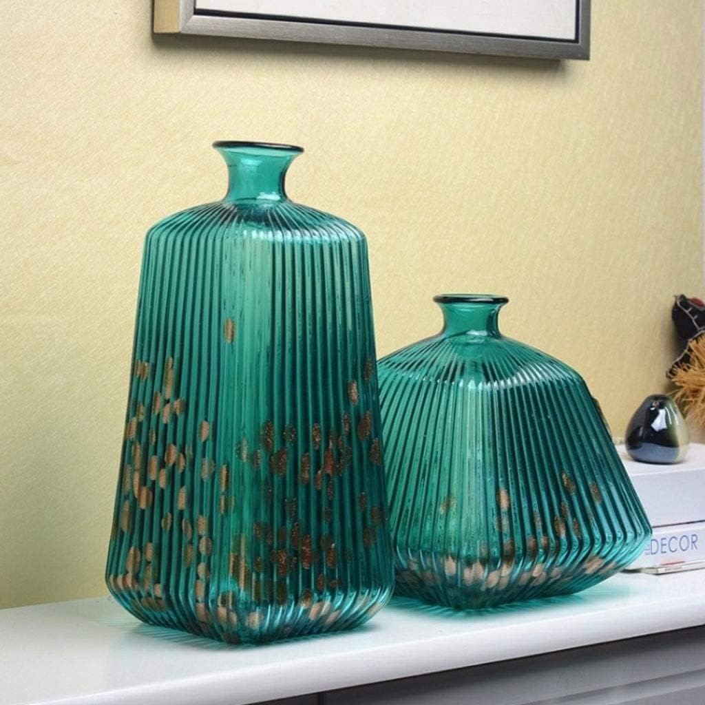 ローマングラス 青と黒のストライプ模様 ガラス花瓶 ローマングラス 青