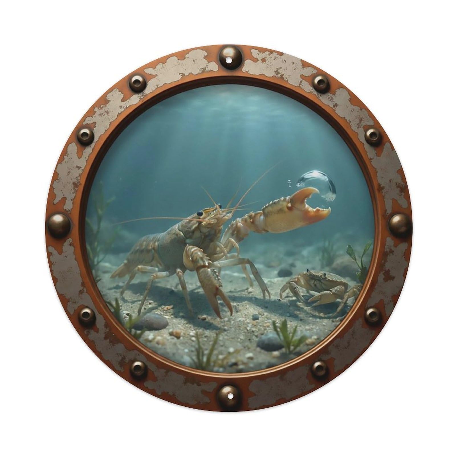 Odgynaw 8X8inch(20X20cm) Vintage Porthole Pistol Shrimp Nautical Window View Metal Tin Sign