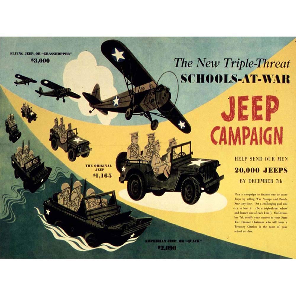 Wee Blue Coo War Wwii USA Jeep Campaign School Art Print Poster Wall Decor 12X16 Inch