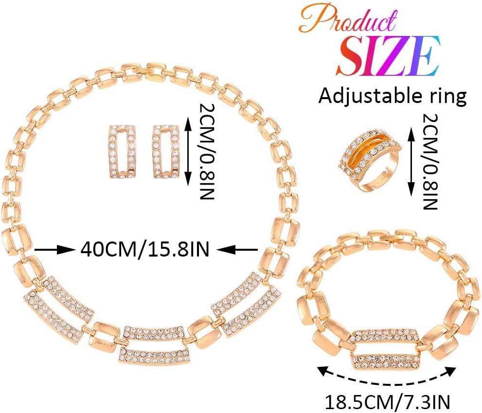 Unicra Gold Jewelry Sets Chunky Necklace Earrings Ring Set Rhinestone Fashion Statement Costume Jewelry Set for Women - Image 7