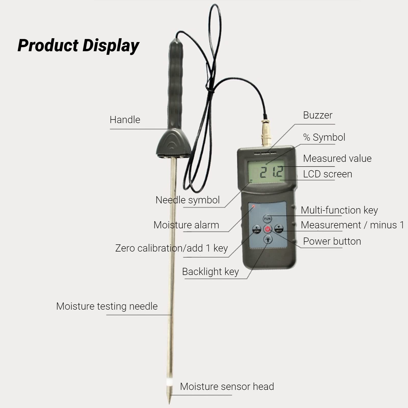 Medidor de Humedad del Suelo Pantalla Digital ABS Apagado Manual Medidor de Humedad del Suelo, para plantación agrícola, para producción Industrial, para Suministro de jardín, para