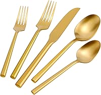 Vista 12 de DEACORY - Juego de cubiertos de acero inoxidable mate, juego de cubiertos de 20 piezas con mango hexagonal cepillado, acabado en negro mate, apto