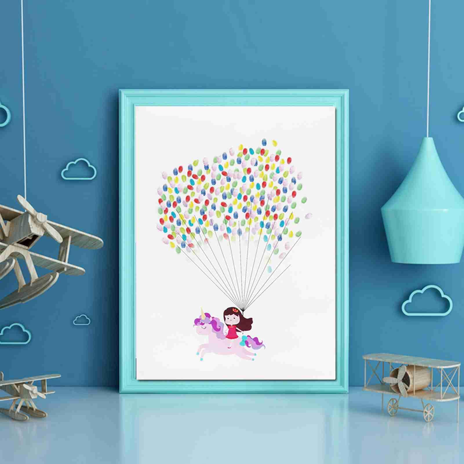 Wifehelper Cartoon Woodland DIY Fingerprint Painting, Cute Pattern Guest Signature Tree for Wedding Home Decoration(HK197)