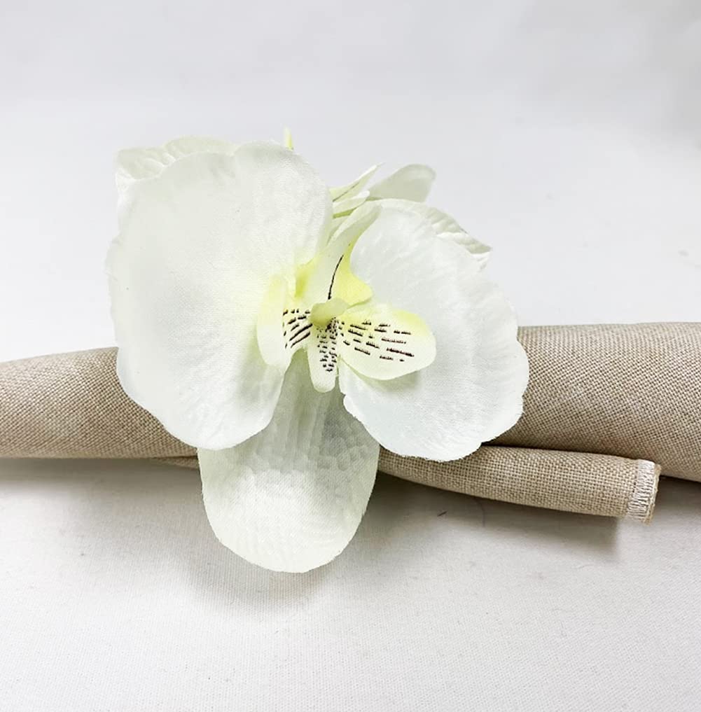 Fennco Styles Handmade Double Moth Orchid Decorative Napkin Rings, Set of 4 - Ivory Flower Napkin Holders for Dining Table, Banquet, Wedding, Holiday Décor and Special Event