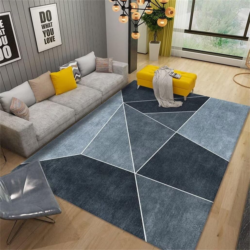 Tapis enfant bleu 60x110 cm lavable et rayé pour chambre