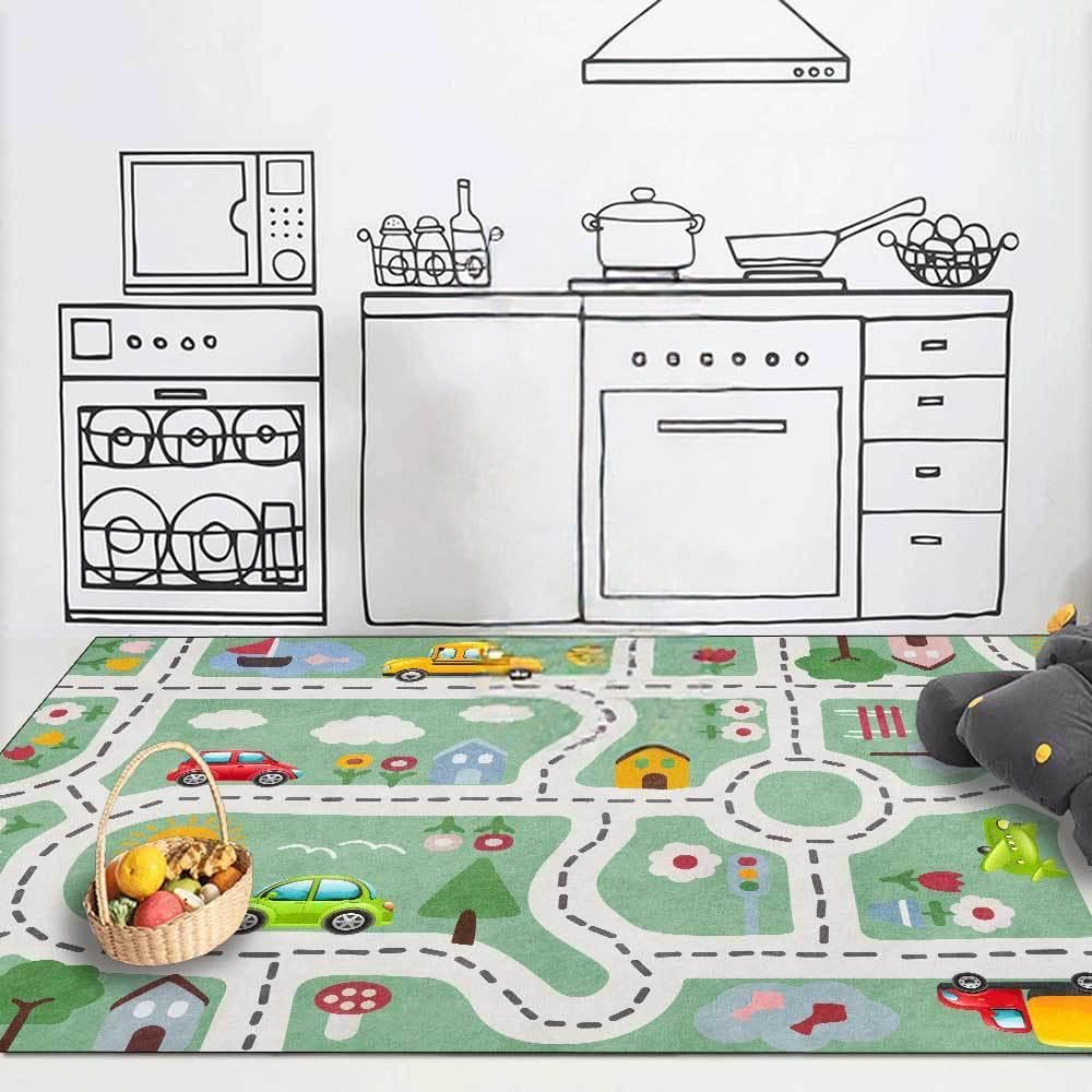 Tapis de jeu pliable motif piste dessin animé pour enfants