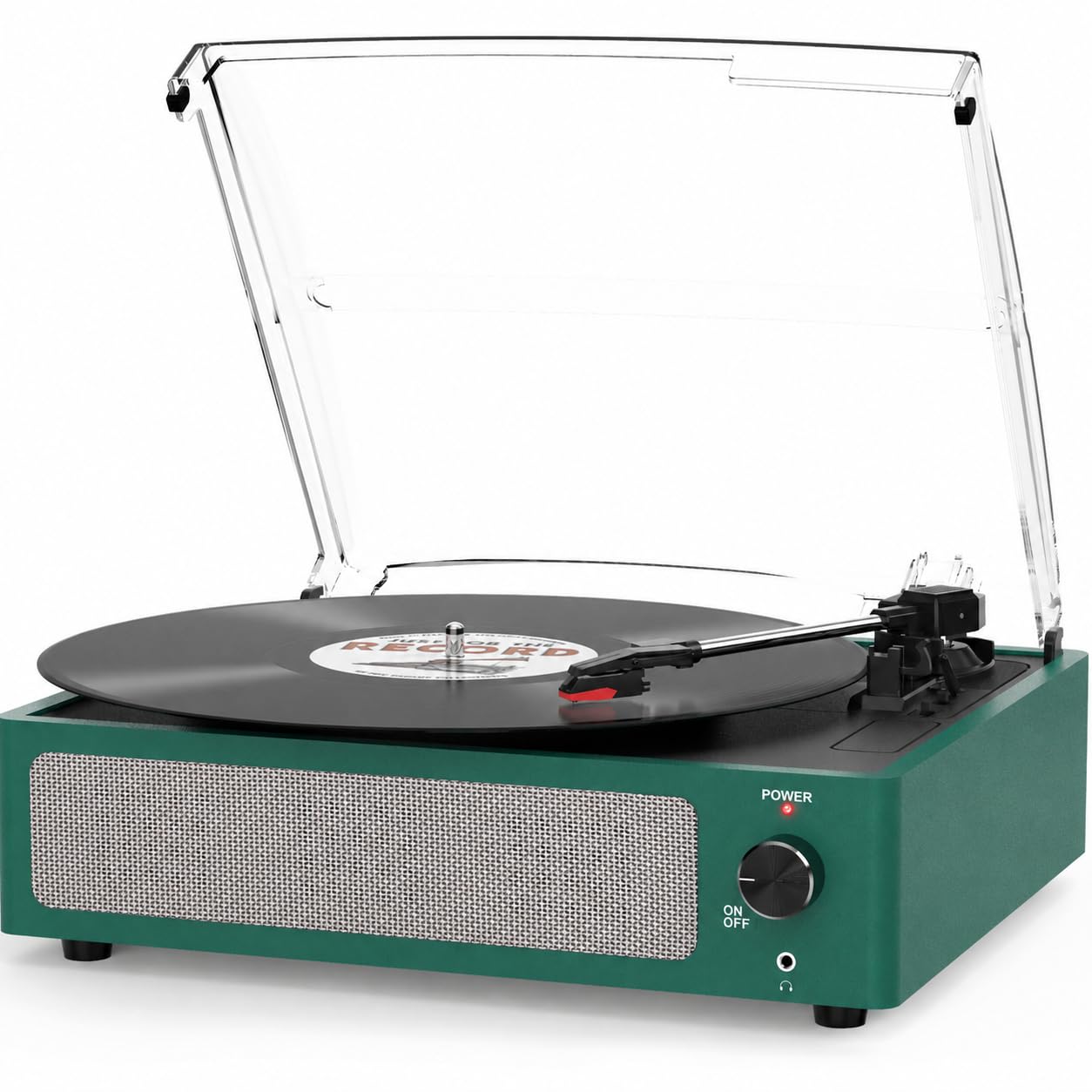 Vinyl Record Player with Speakers Belt-Driven Turntable, Emerald Green
