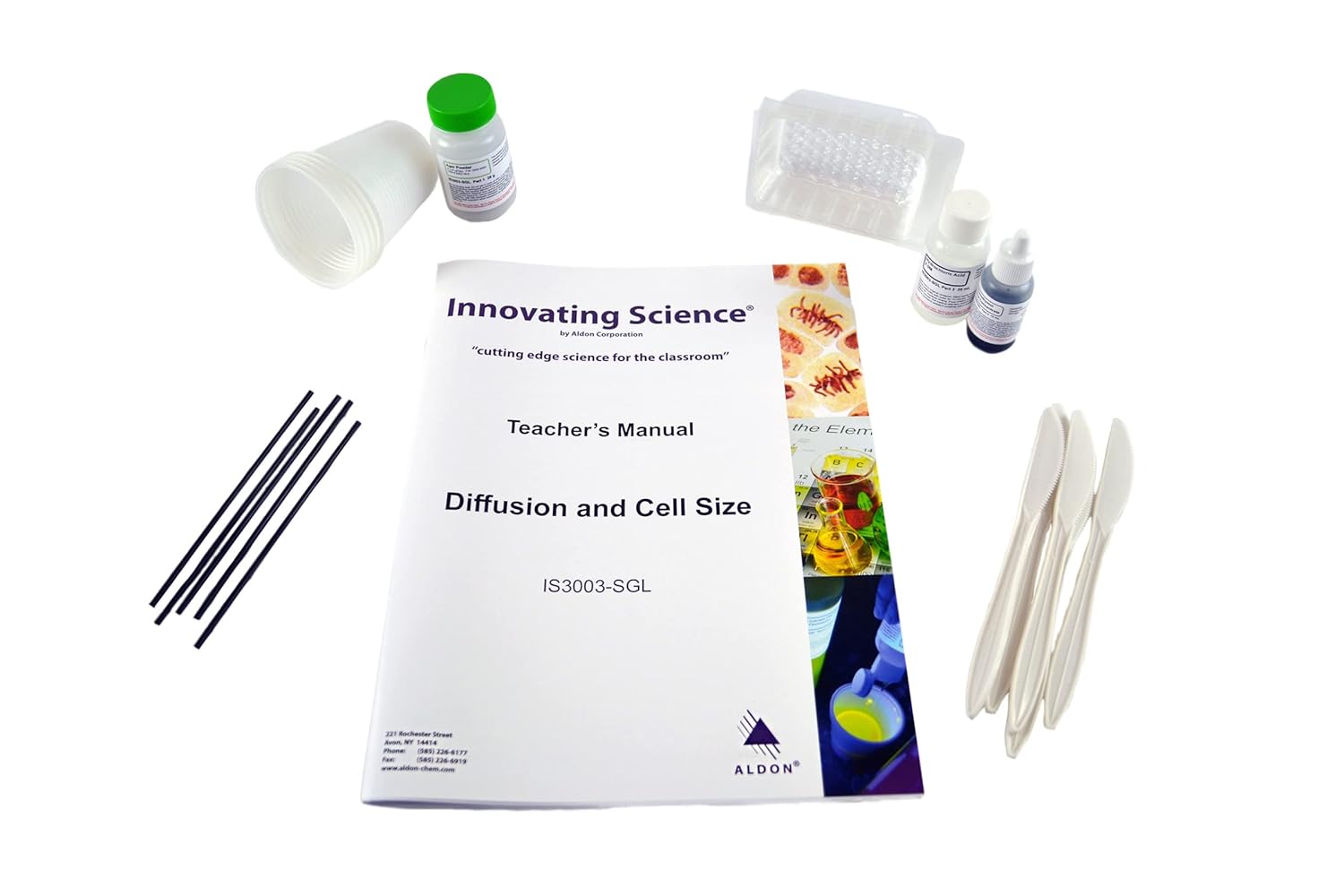 Kit de ciencia - Difusión y tamaño de celda - para enseñar relación de volumen a tasa de difusión - Actividad práctica de laboratorio - Materiales