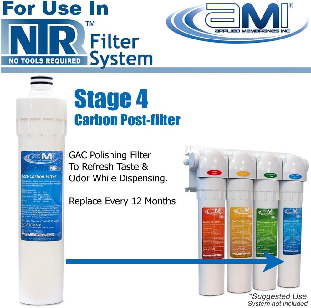 Carbon Polishing Filter for Applied Membranes NTR RO System | NTR-50P Replacement Water Filter Stage 4 for NTR-RO-50