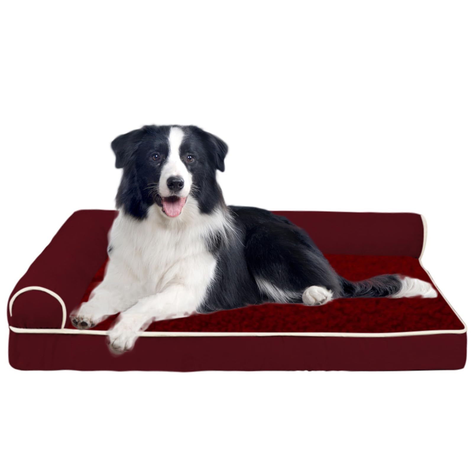 RUYICZB Orthopedic Dog Bed Medium Size Dog, Memory Foam Dog Beds for Crate with L-Shaped Bolster Pet Couch Washable Egg Crate Foam Dog Sofa Bed for Large Dogs Non-Skid Bottom,Wine Red,XXL