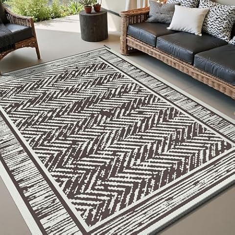 COCOER Outdoor Rug-9x12 ft Waterproof Patio Rug-Reversible Outdoor Carpet Plastic Straw Outside Rug-Camping Mat Indoor Outdoor Area Rug for RV Porch Balcony Brown&Beige Cover