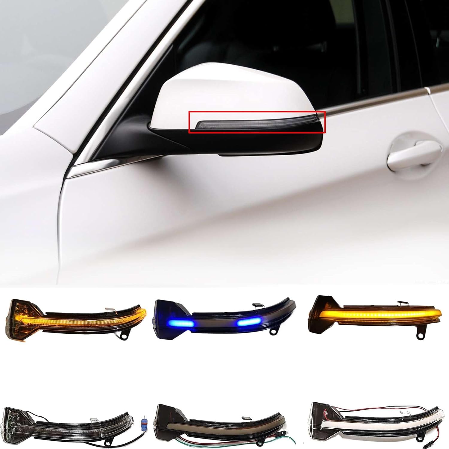 2Pcs Turn Signal Light for 14-16 BMW 5 series F10 Sedan F11 Wagon F07 LCI GT5 Fit 528ix 535i 550i 2014 2015 2016 LED Amber Mirror Cover Switchback Dynamic blue