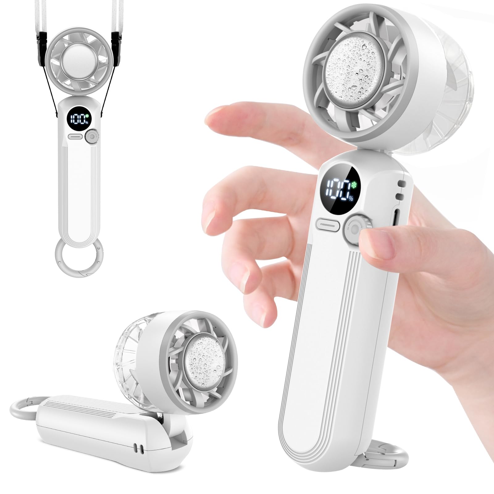 【1秒瞬間冷却】YOIIYO ハンディファン 冷却プレート付き 100段階パワフル風量 20dB静音 最長12h稼働 首掛け/卓上/手持ち/腰掛け カラビナとストラップ付き 超軽量160g 携帯扇風機 手持ち扇風機 小型扇風機 熱中症対策 プレゼント