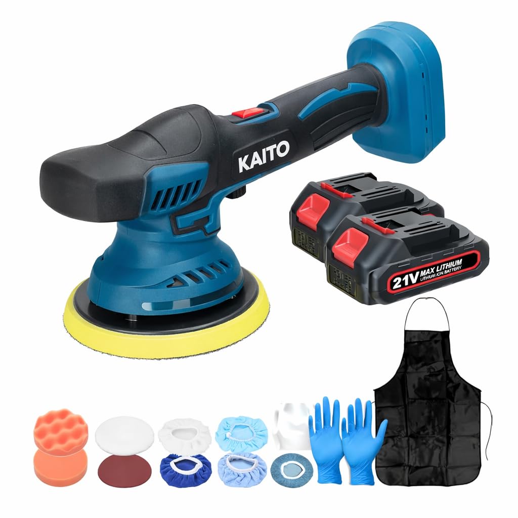 KAITO 21V Brushless Cordless CAR Polisher - 2000-4500 RPM 8 Variable Speed, 150mm Pad, Includes 4.0Ah 2 Battery, FAST Charger & Polishing Bonnet - Professional Car Detailing & Wood Finishing Tool-image-4