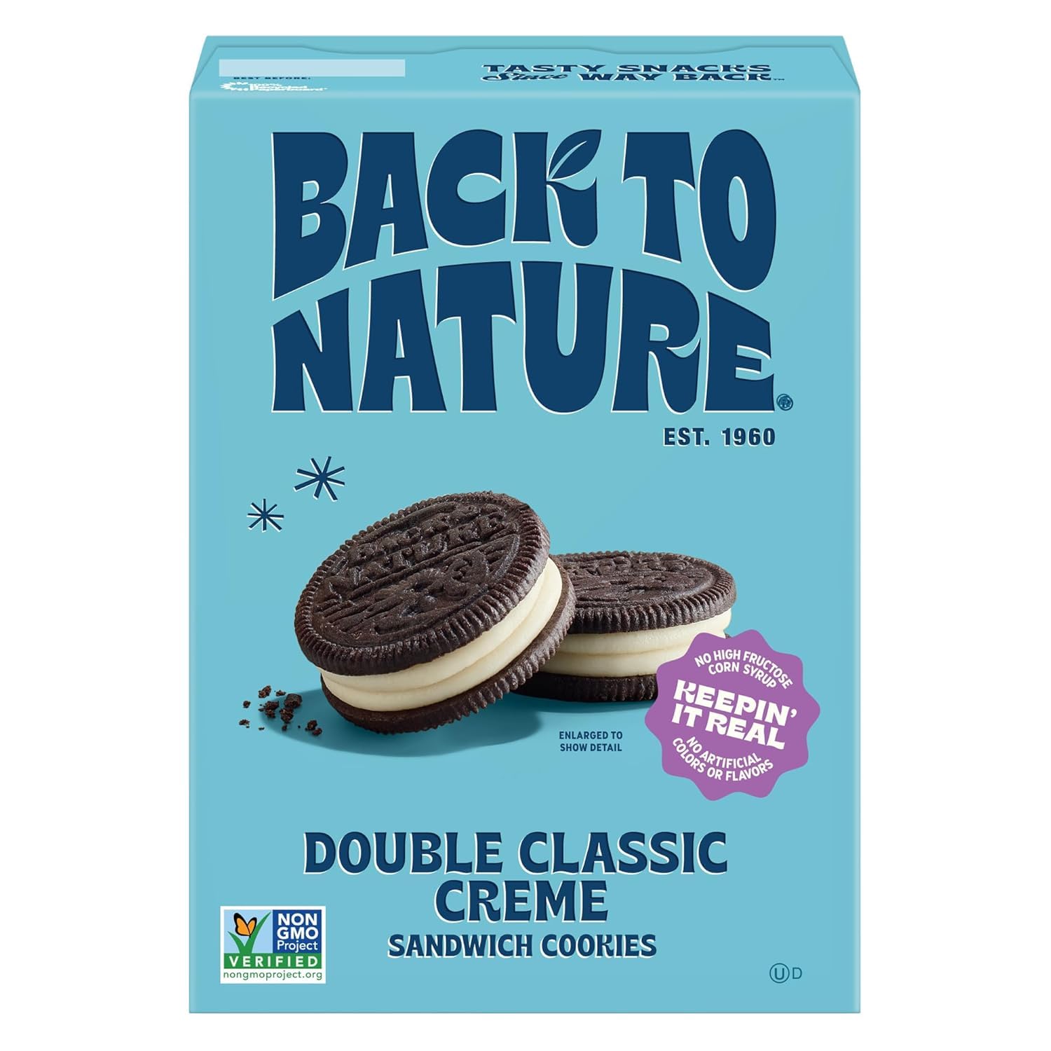 Back to Nature Double Creme Sandwich Cookies, Plant-Based, Non-GMO, Vegan Friendly, Made with Wheat Flour, Snack Happy, 8.25 oz Box