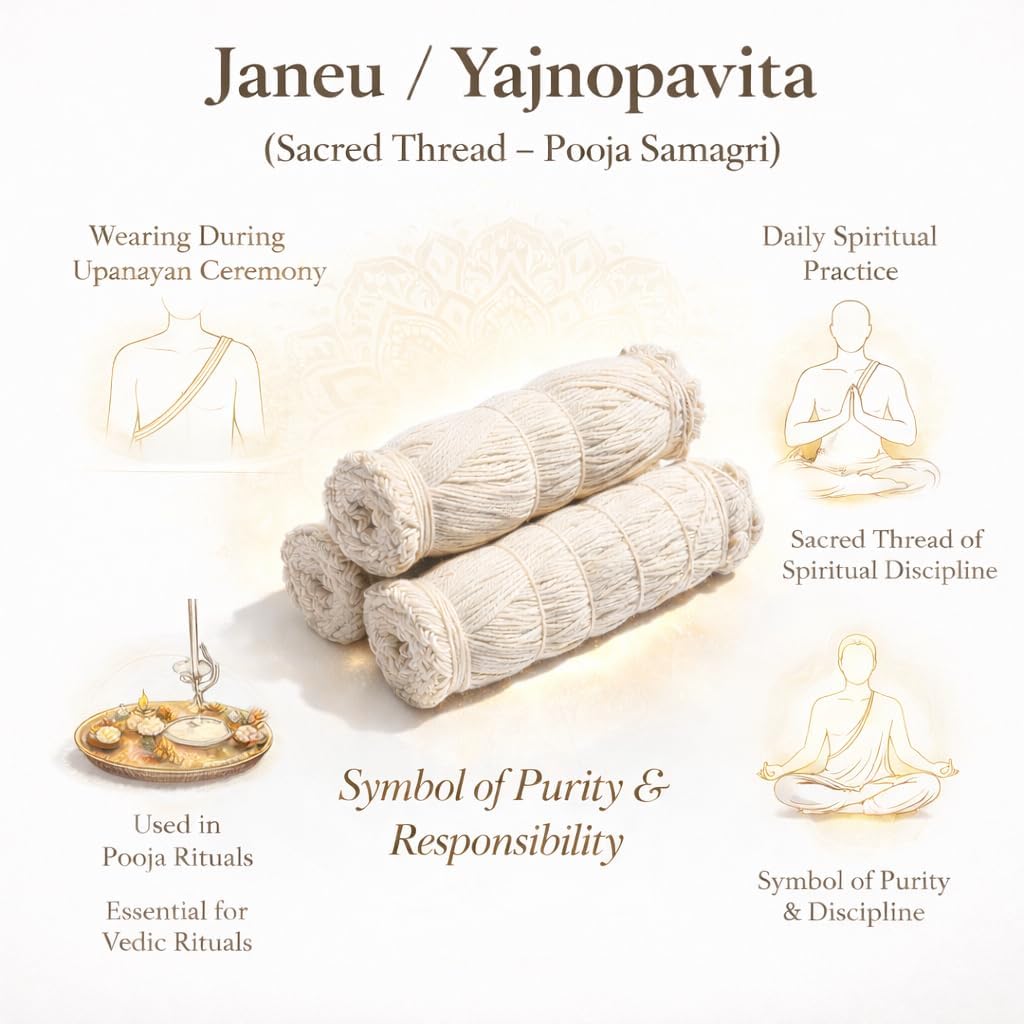 Pure Cotton Sacred Janeu Thread Roll (White, 40 Pieces) | Hindu Pooja Yagnopaveeth Dhaga for Brahmin, Upanayan Sanskar & Daily Rituals | Premium Quality Holy Thread image 5