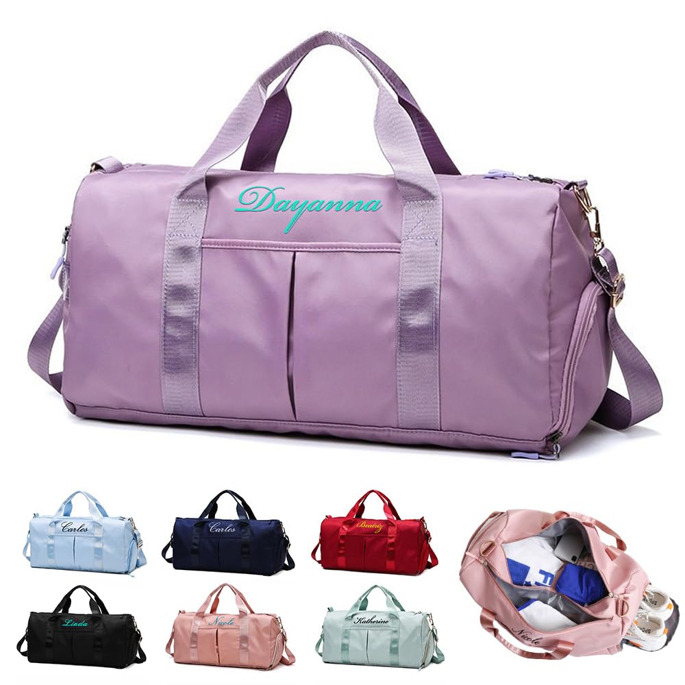 Borsone da Viaggio Personalizzato,Borsa da Ginnastica Sportiva Personalizzabile,Ricamata Personalizzata con Borsa Bagnata e Asciutta e Scomparto per Scarpe,Per Uomini e Donne,Borse Sportive(viola)