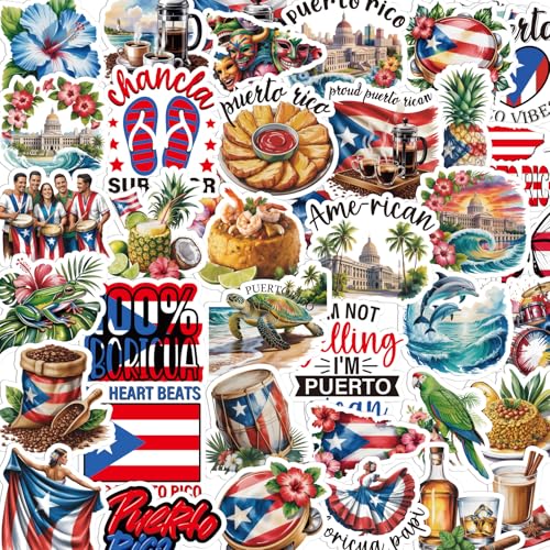 Vemfare Puerto Rico Stickers for Adults- 50 Pcs Puerto Rico Travel Souvenirs Water Bottle Stickers Flag Landmark Waterproof Scrapbook Decals Vinyl Sticker for Laptop Journaling Guitar