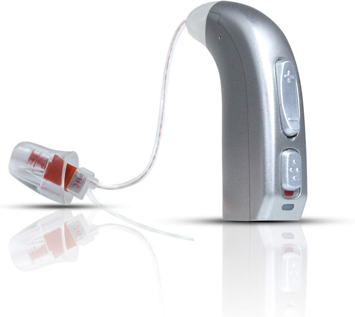Banglijian Rechargeable Hearing Aid RIC(Receiver in canal) for Seniors and Adults with Digital Noise Cancelling and Feedback Cancellation, Powerful Digital Hearing Aid (Red-Right Ear)