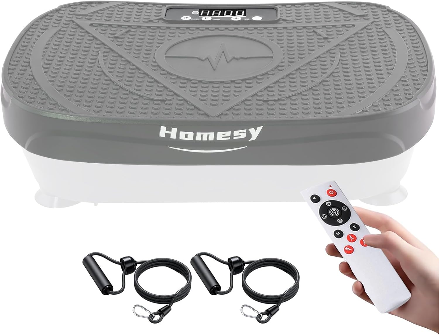 Homesy Vibration Platform Exercise Machine – Whole Body Workout, Fat-Burning & Lymphatic Support, Includes Remote and Resistance Bands, Shake Plate for Home Fitness and Fat Burning for Women Men, Grey