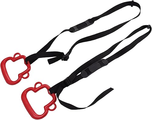 Demeras Anillo de dominadas, anillo de gimnasia en forma de mono con rodamiento de carga de 330.7 lbs ergonómico multiusos para barras (rojo)