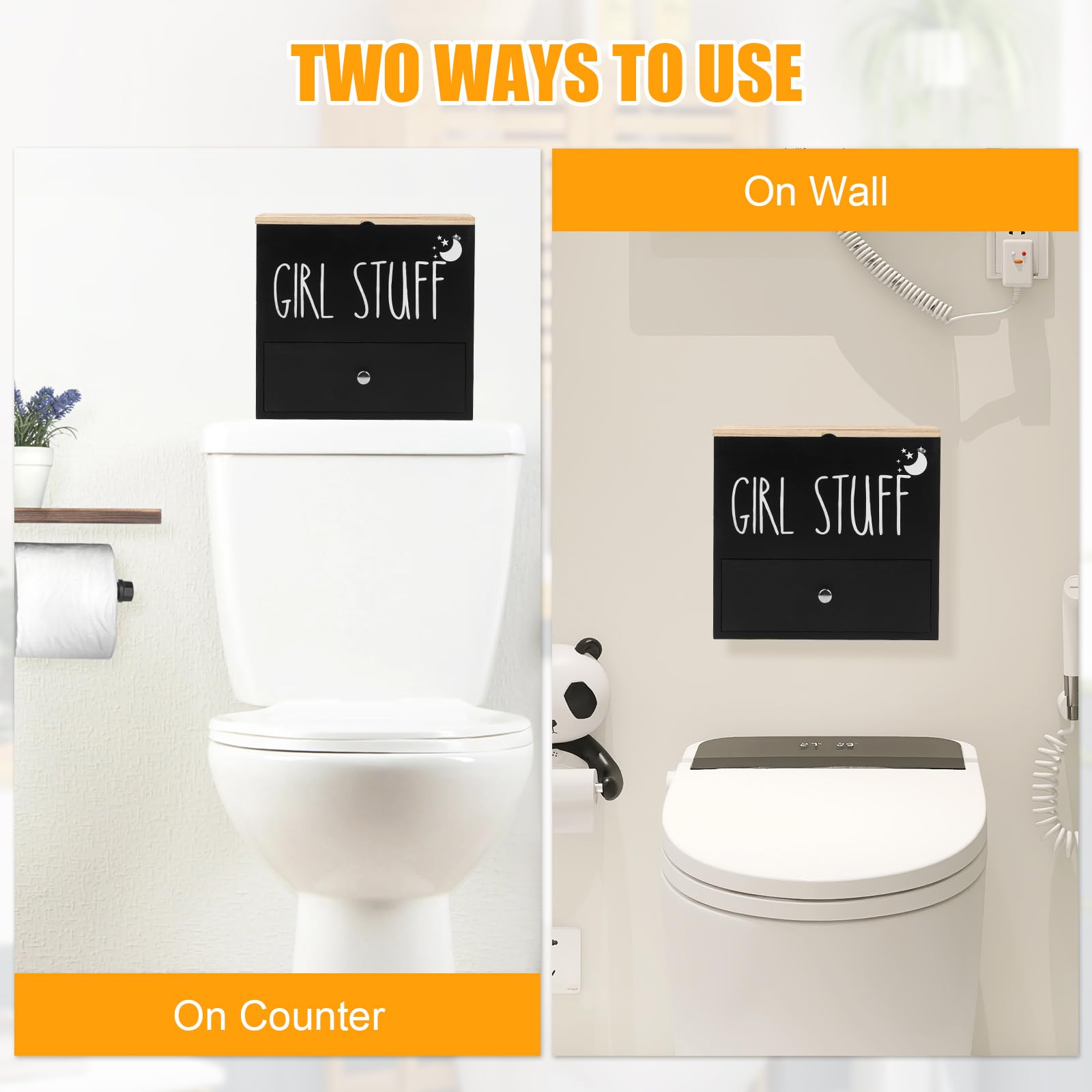 Caja Para Compresas y Tampones, 2 Compartimentos Caja Tampones con Tapa Organizador de Compresas y Tampones Dispensador de Almohadillas de Algodón para Baño, Tocador, Salón, Nergo