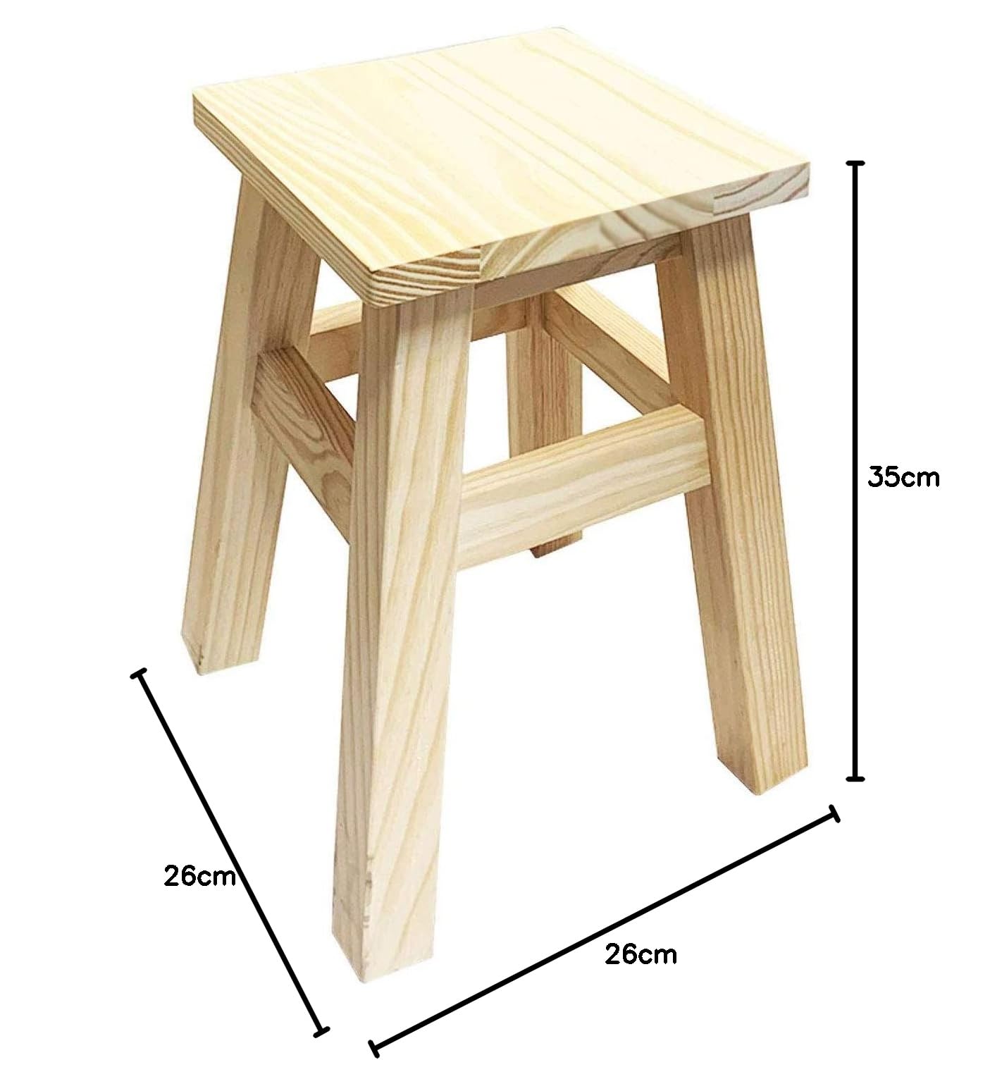Acan Taburete Pequeño de Madera Natural Cuadrada 35 cm
